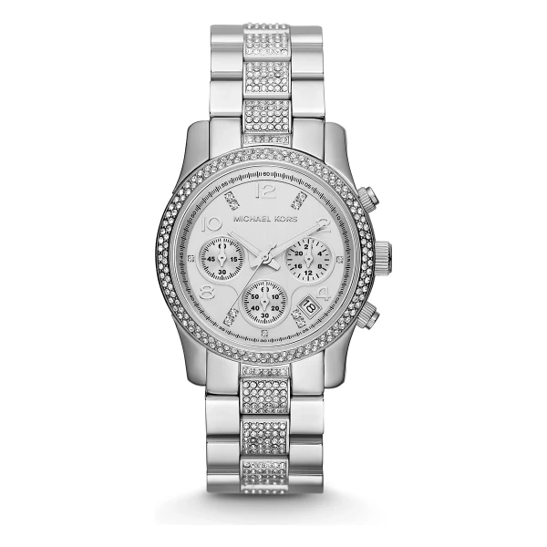 Michael Kors Runway 38 mm Quartz Kronograf Kristaller Stållänk Silver