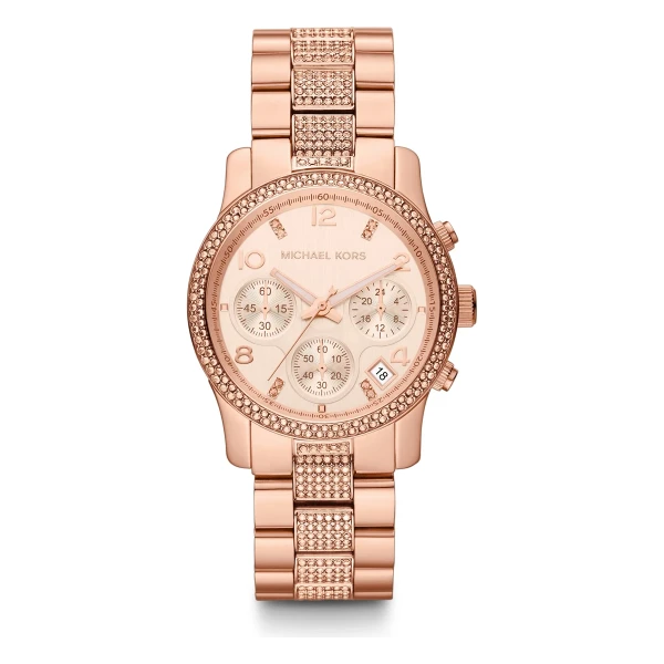 Michael Kors Runway Quartz Kronograf Kristaller Roséguldfärgad Stållänk Roséguld