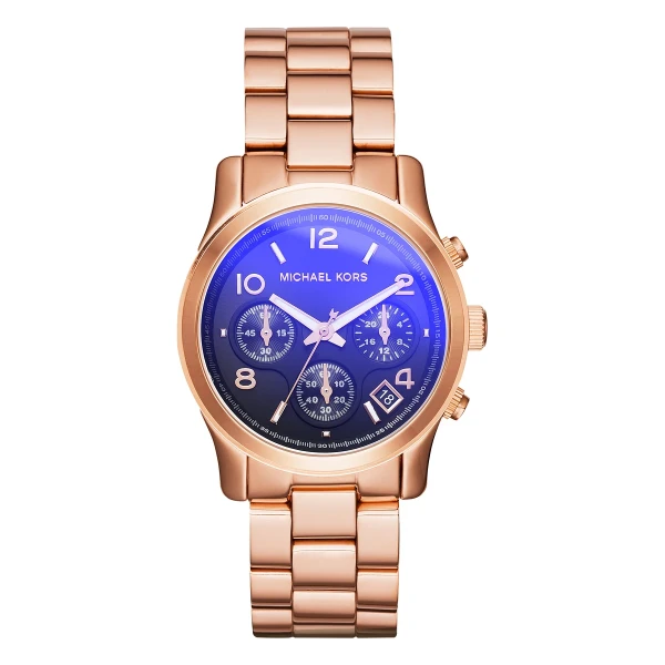 Michael Kors Runway Quartz Kronograf Roséguldfärgad Stållänk Blå