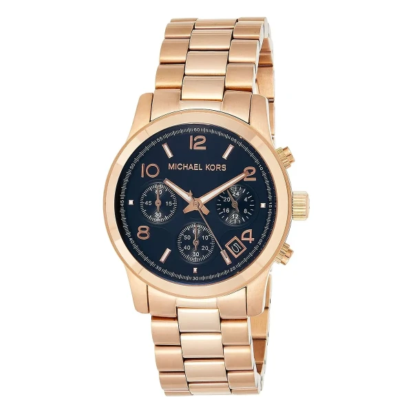 Michael Kors Runway Quartz Kronograf Roséguldfärgad Stållänk Blå