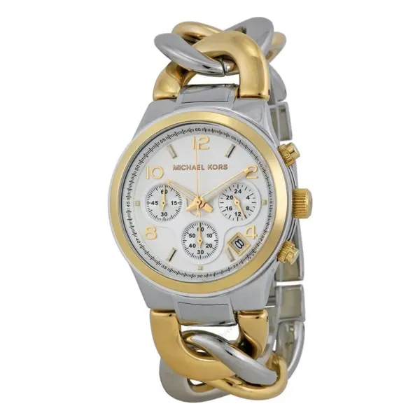 Michael Kors Runway Twist Quartz Kronograf Tvåfärgad Stållänk Vit