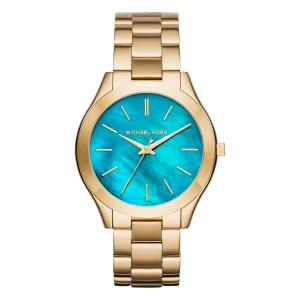 Michael Kors Slim Runway 42 mm Quartz Guldfärgad Stållänk Blå