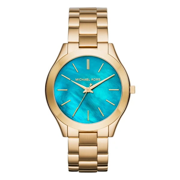 Michael Kors Slim Runway 42 mm Quartz Guldfärgad Stållänk Blå