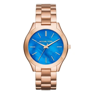 Michael Kors Slim Runway 42 mm Quartz Roséguldfärgad Stållänk Blå