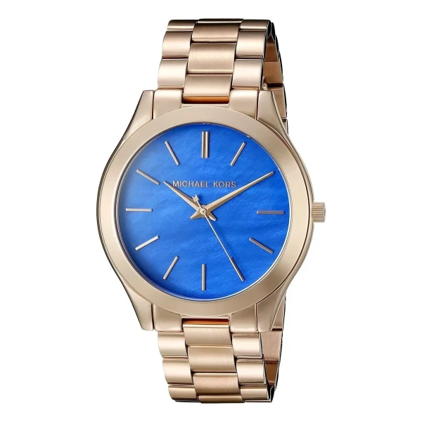 Michael Kors Slim Runway 42 mm Quartz Roséguldfärgad Stållänk Blå