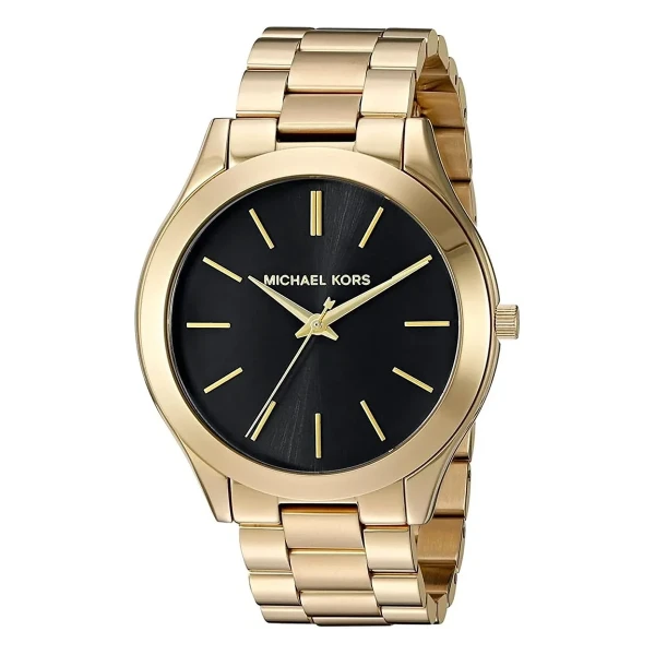 Michael Kors Slim Runway Quartz Guldfärgad Stållänk Svart