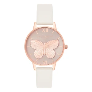 Olivia Burton 3D Butterfly Quartz Roséguldfärgad Läderarmband Rosa