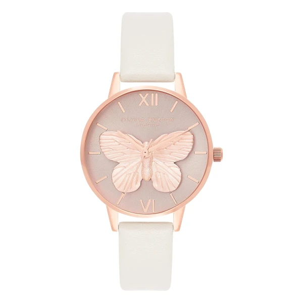 Olivia Burton 3D Butterfly Quartz Roséguldfärgad Läderarmband Rosa