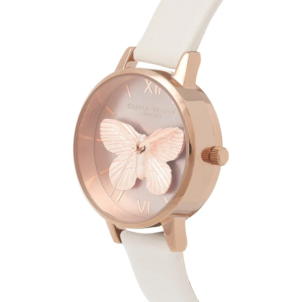 Olivia Burton 3D Butterfly Quartz Roséguldfärgad Läderarmband Rosa