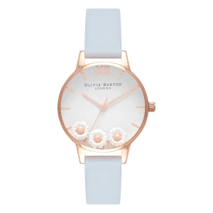 Olivia Burton Dancing Daisy Quartz Roséguldfärgad Läderarmband Vit