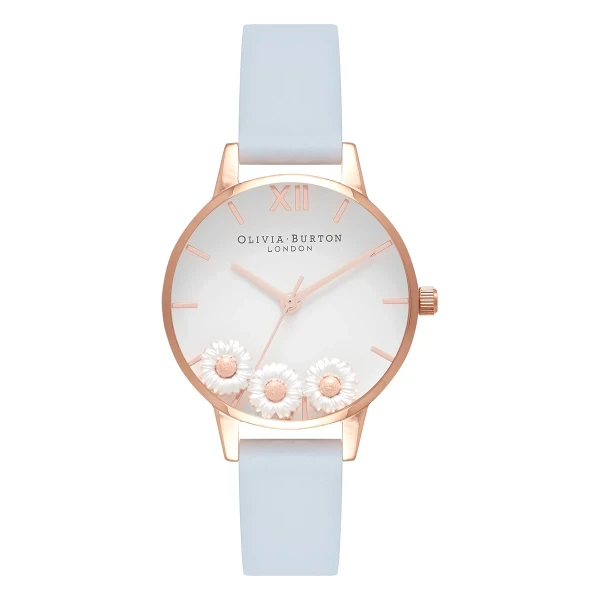 Olivia Burton Dancing Daisy Quartz Roséguldfärgad Läderarmband Vit