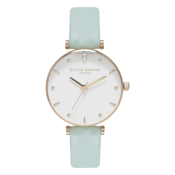 Olivia Burton Queen Bee 30 mm Quartz Guldfärgad Läderarmband Vit