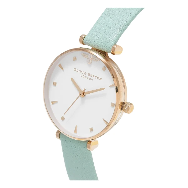 Olivia Burton Queen Bee 30 mm Quartz Guldfärgad Läderarmband Vit