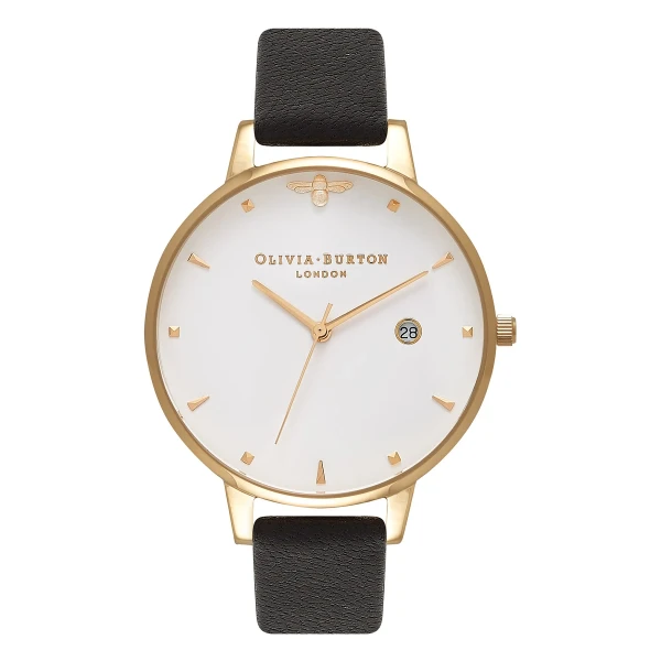 Olivia Burton Queen Bee 38 mm Quartz Guldfärgad Läderarmband Vit