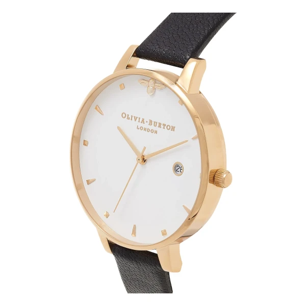 Olivia Burton Queen Bee 38 mm Quartz Guldfärgad Läderarmband Vit