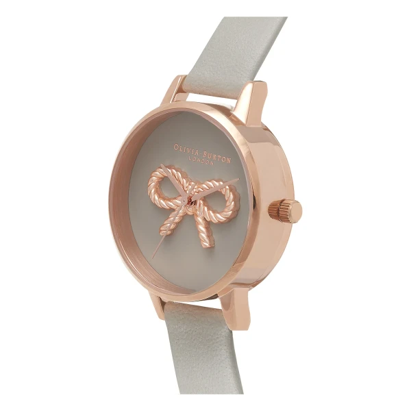 Olivia Burton Vintage Bow Quartz Roséguldfärgad Läderarmband Grå