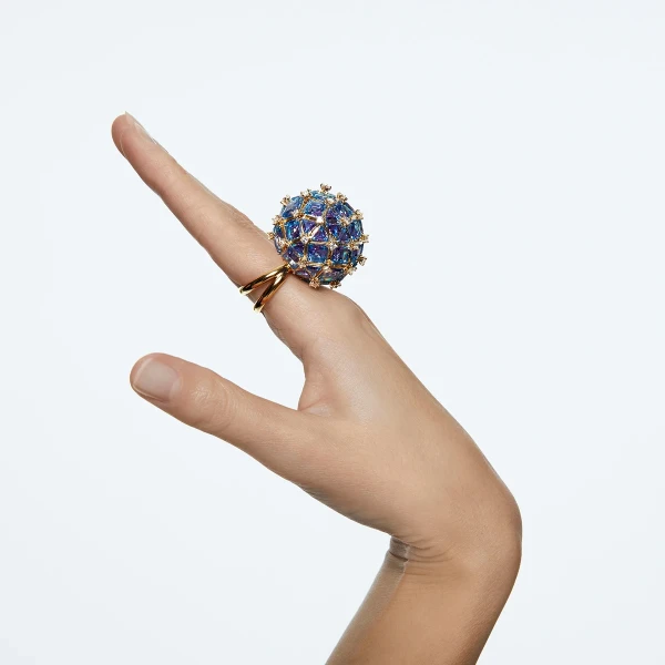 Swarovski Curiosa Ring Sfär Guldfärgad Blå 50