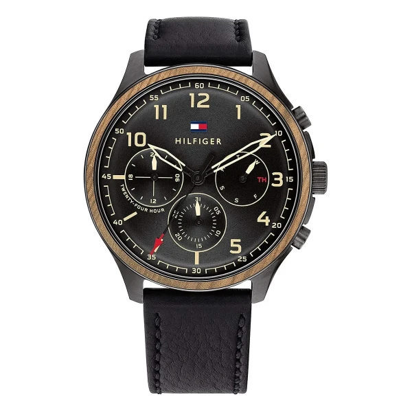 Tommy Hilfiger Asher Quartz Multifunktion Läderband Svart