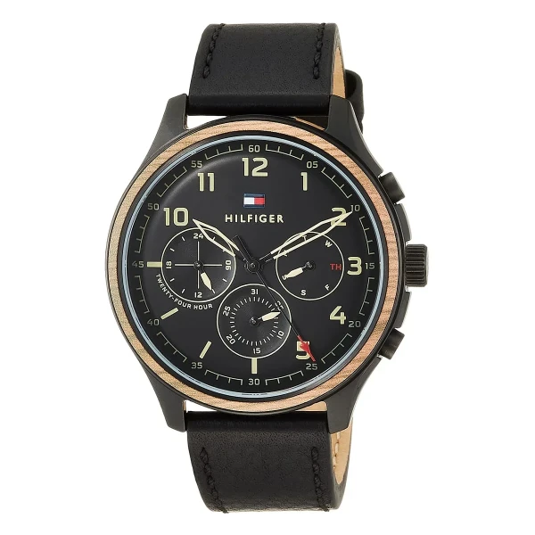 Tommy Hilfiger Asher Quartz Multifunktion Läderband Svart
