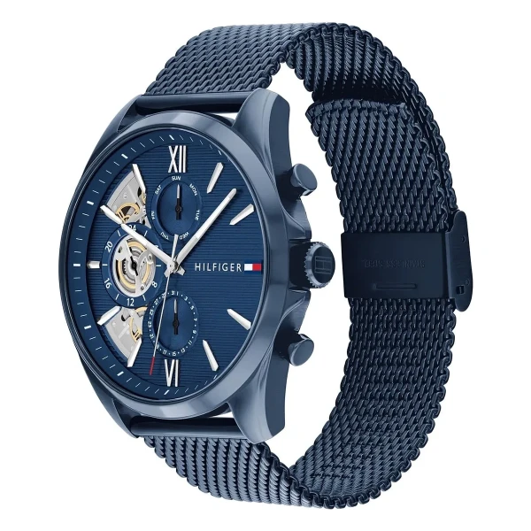 Tommy Hilfiger Baker Quartz Multifunktion Open Heart Blåtonad Milaneselänk Blå