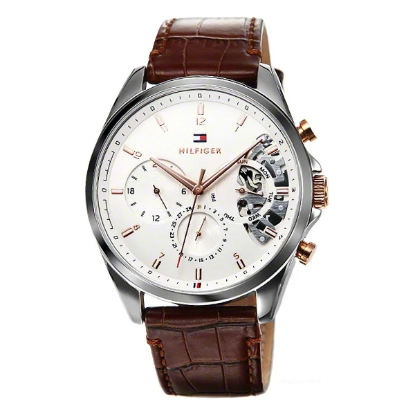 Tommy Hilfiger Baker Quartz Multifunktion Open Heart Läderband Vit