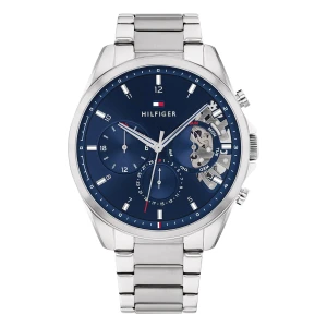 Tommy Hilfiger Baker Quartz Multifunktion Open Heart Stållänk Blå