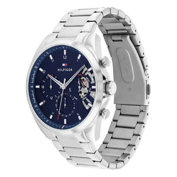 Tommy Hilfiger Baker Quartz Multifunktion Open Heart Stållänk Blå