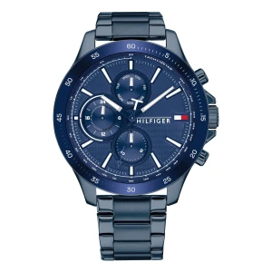 Tommy Hilfiger Bank Quartz Multifunktion Blåtonad Stållänk Blå