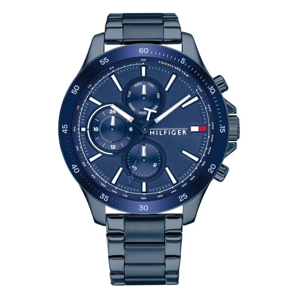 Tommy Hilfiger Bank Quartz Multifunktion Blåtonad Stållänk Blå