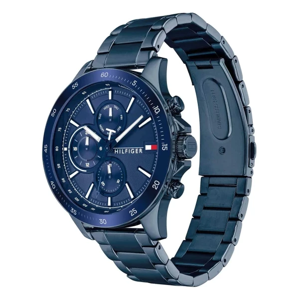 Tommy Hilfiger Bank Quartz Multifunktion Blåtonad Stållänk Blå