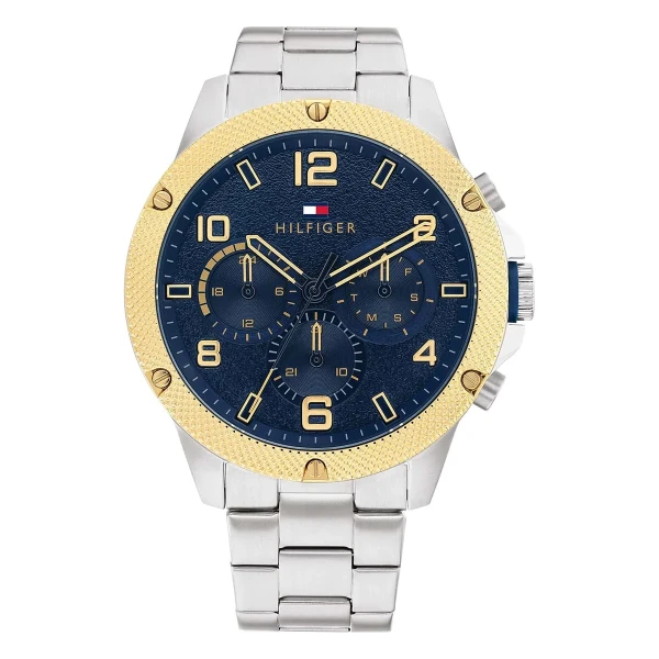 Tommy Hilfiger Blaze Quartz Multifunktion Guldfärgad Lünett Stållänk Blå