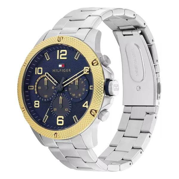 Tommy Hilfiger Blaze Quartz Multifunktion Guldfärgad Lünett Stållänk Blå