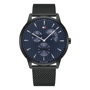 Tommy Hilfiger Brad Quartz Multifunktion Svarttonad Milaneselänk Blå