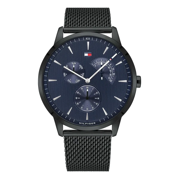 Tommy Hilfiger Brad Quartz Multifunktion Svarttonad Milaneselänk Blå