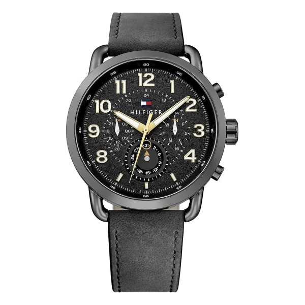 Tommy Hilfiger Briggs Quartz Multifunktion Läderband Svart