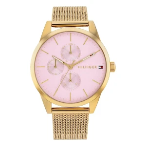 Tommy Hilfiger Camille Quartz Multifunktion Guldfärgad Mesharmband Rosa