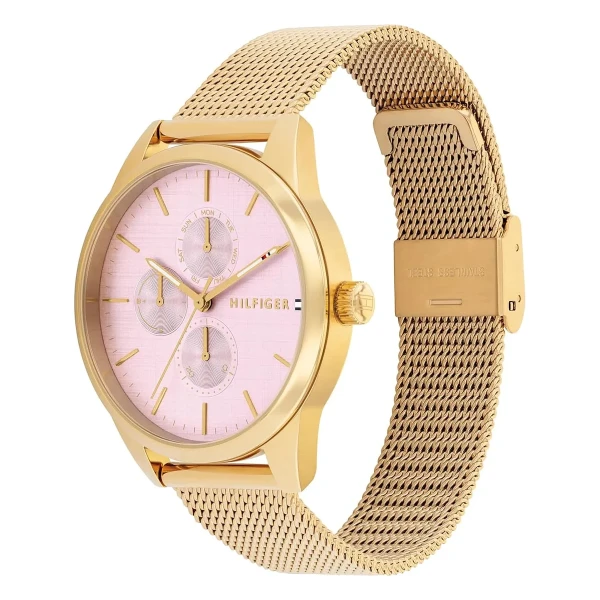 Tommy Hilfiger Camille Quartz Multifunktion Guldfärgad Mesharmband Rosa