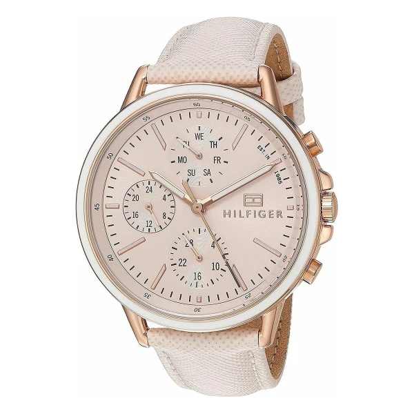 Tommy Hilfiger Carly Quartz Multifunktion Läderband Roséguld