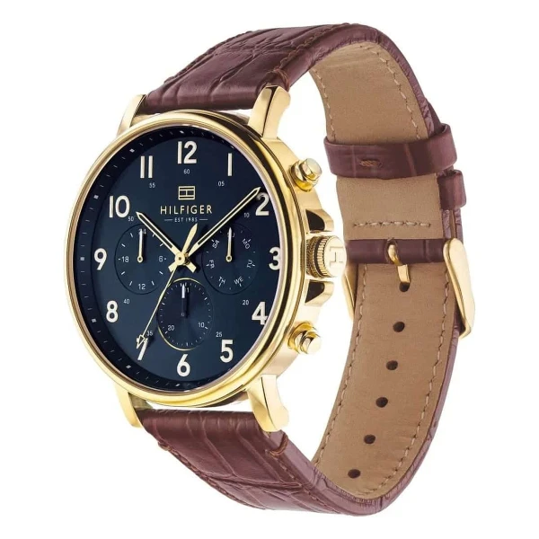 Tommy Hilfiger Daniel Quartz Multifunktion Guldfärgad Läderband Blå