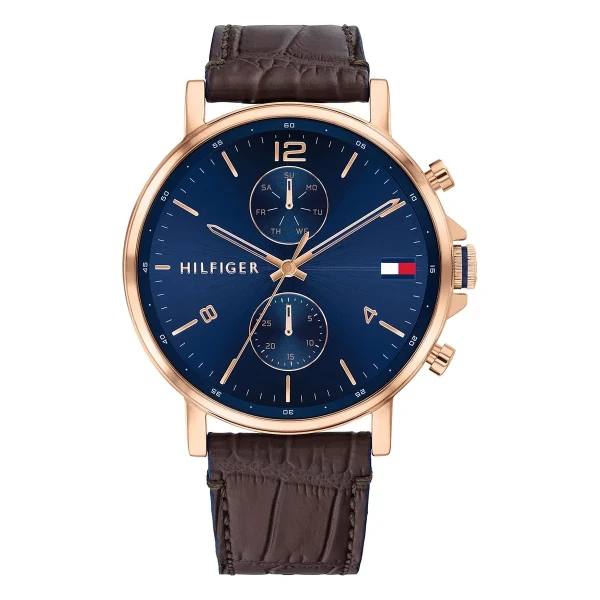 Tommy Hilfiger Daniel Quartz Multifunktion Roséguldfärgad Läderband Blå