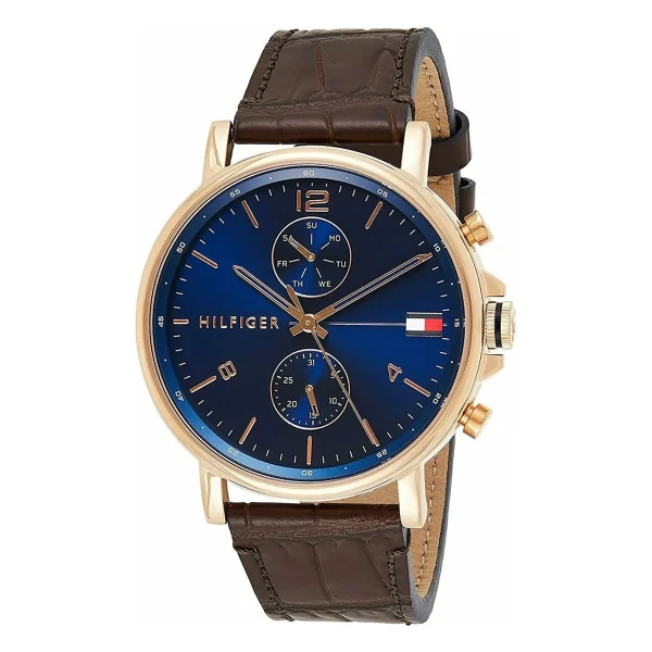 Tommy Hilfiger Daniel Quartz Multifunktion Roséguldfärgad Läderband Blå