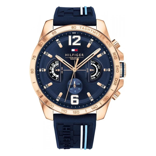 Tommy Hilfiger Decker Quartz Multifunktion Roséguldfärgad Silikonarmband Blå