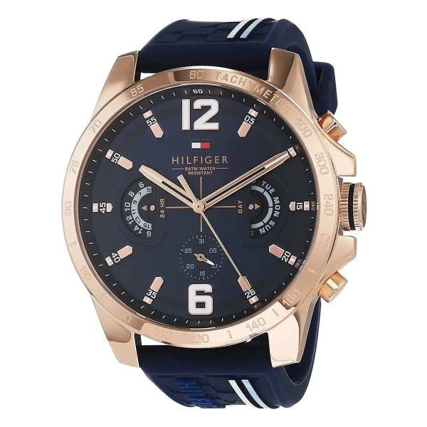 Tommy Hilfiger Decker Quartz Multifunktion Roséguldfärgad Silikonarmband Blå