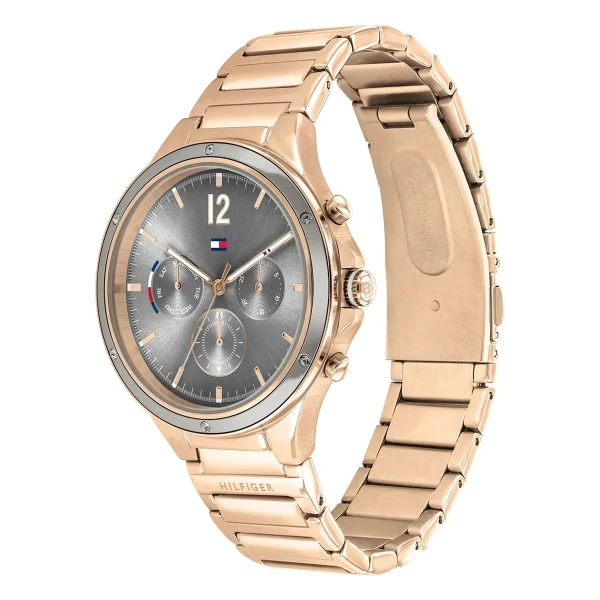 Tommy Hilfiger Eve Quartz Multifunktion Kristaller Roséguldfärgad Stållänk Grå