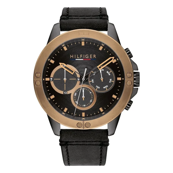 Tommy Hilfiger Harley Quartz Multifunktion Läderband Svart