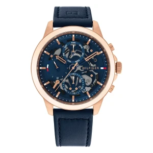 Tommy Hilfiger Henry Quartz Multifunktion Roséguldfärgad Läderband Blå