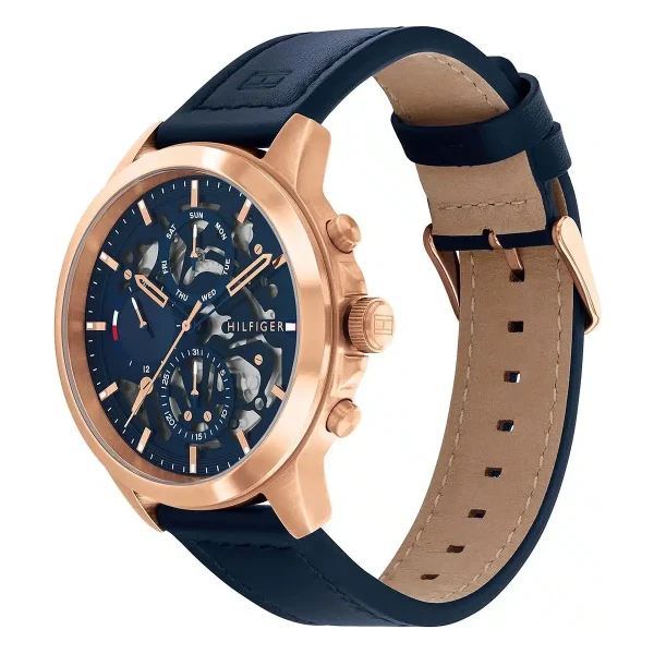 Tommy Hilfiger Henry Quartz Multifunktion Roséguldfärgad Läderband Blå