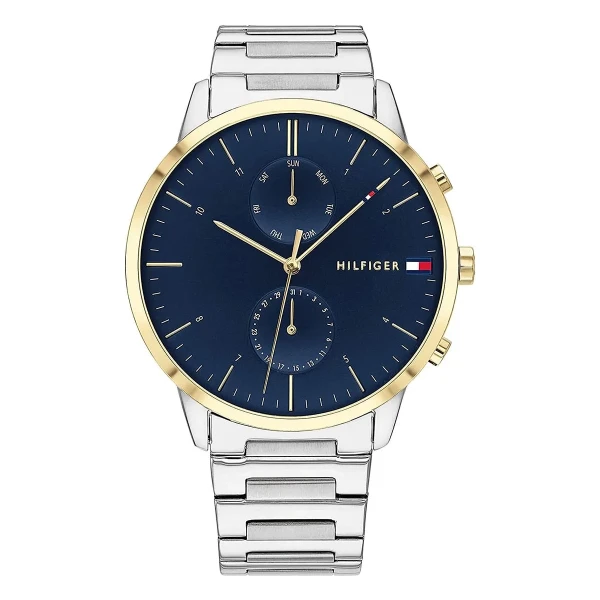 Tommy Hilfiger Hunter Quartz Multifunktion Guldfärgad Lünett Stållänk Blå