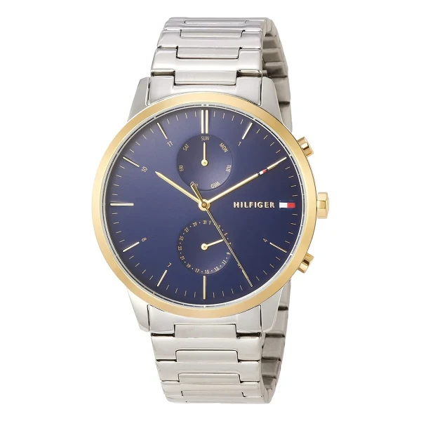 Tommy Hilfiger Hunter Quartz Multifunktion Guldfärgad Lünett Stållänk Blå