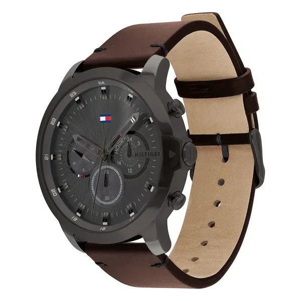 Tommy Hilfiger Jameson Quartz Dual Time Läderband Grå